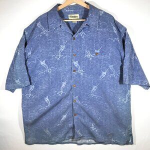 Yesterdays Sportswear Men's X-Large Blue Silk Short Sleeve Button Up Loop Collar